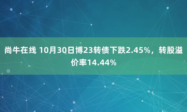 尚牛在线 10月30日博23转债下跌2.45%，转股溢价率14.44%