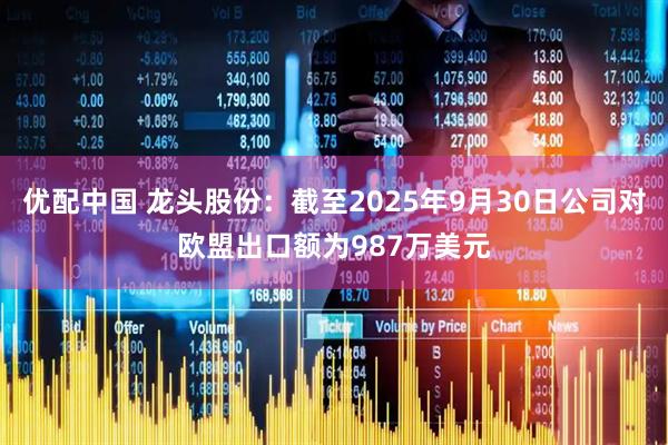 优配中国 龙头股份：截至2025年9月30日公司对欧盟出口额为987万美元